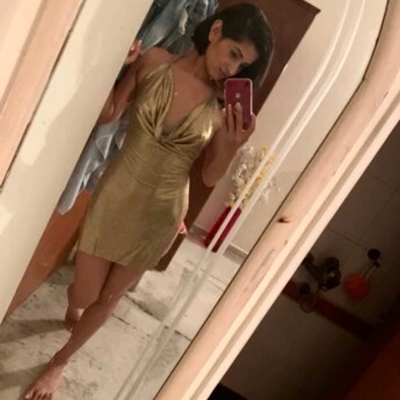 Metallic Color High-Slit Mini Dress - Picture 7 of 11